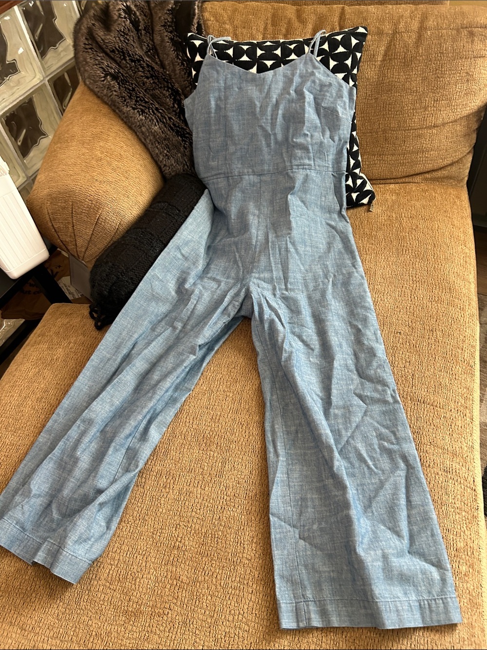 Light Blue Chambray Women's Wide-Leg Jumpsuit